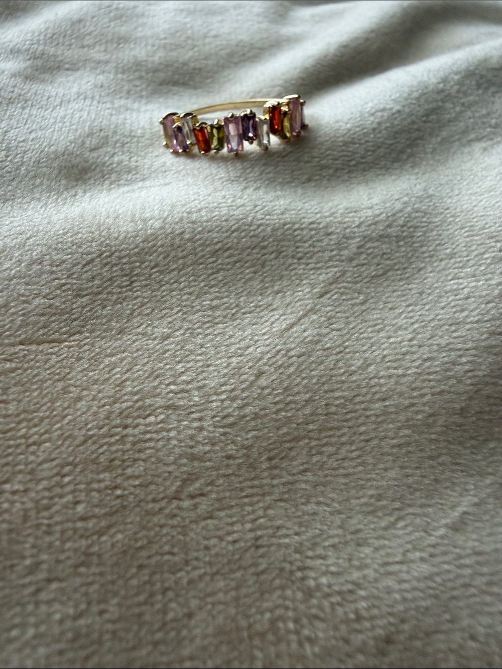 Gold Multi-Stone Baguette Band Ring - Pink & Orange